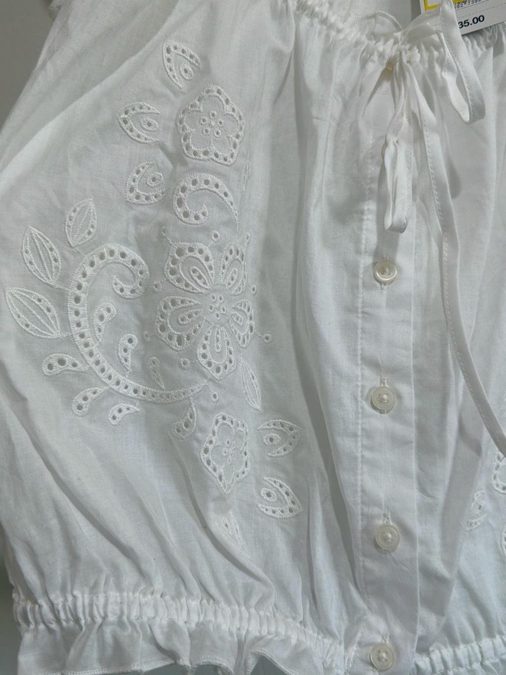 Women’s White Eyelet Ruffle Tie-Front Blouse - Picture 5 of 6